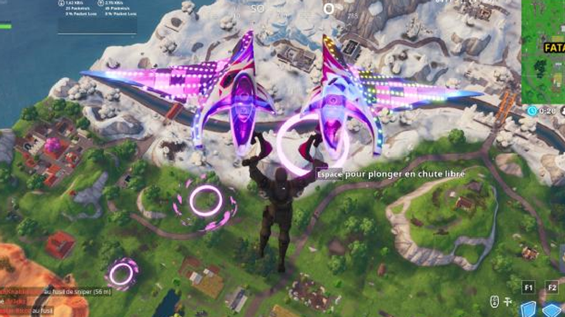 Fortnite : Terminer le parcours de chute libre au-dessus de Dusty Depot après avoir sauté du bus de combat, Défis Dans le Mille, Saison 10, Semaine 9