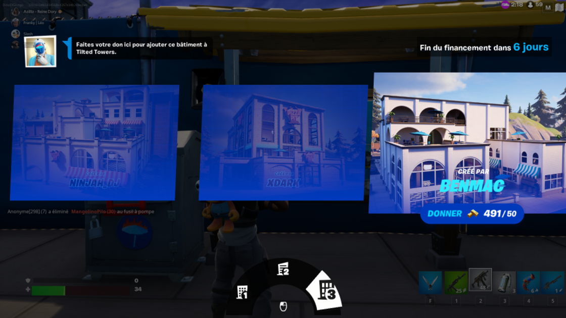 Voter pour les projets de construction du Bloc en donnant des lingots dans Fortnite, défi Eté au calme