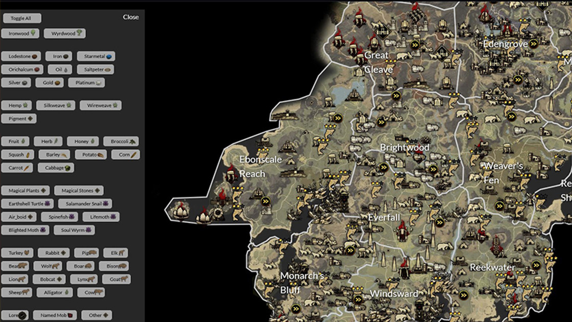 Map New World, carte interactive du jeu