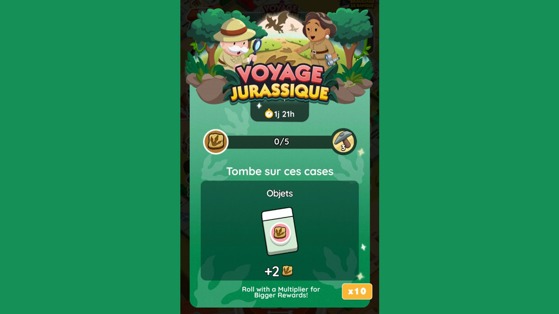 Voyage jurassique Monopoly GO, paliers, récompenses et durée pour l'événement d'août 2024