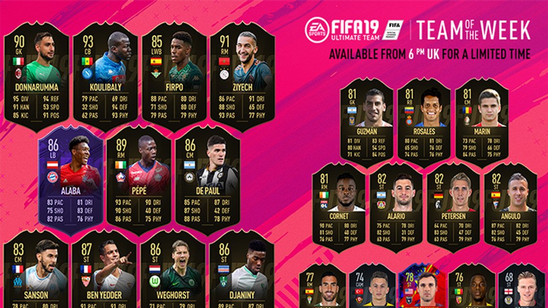 FIFA 19 : TOTW, l'équipe de la semaine 36 – FUT