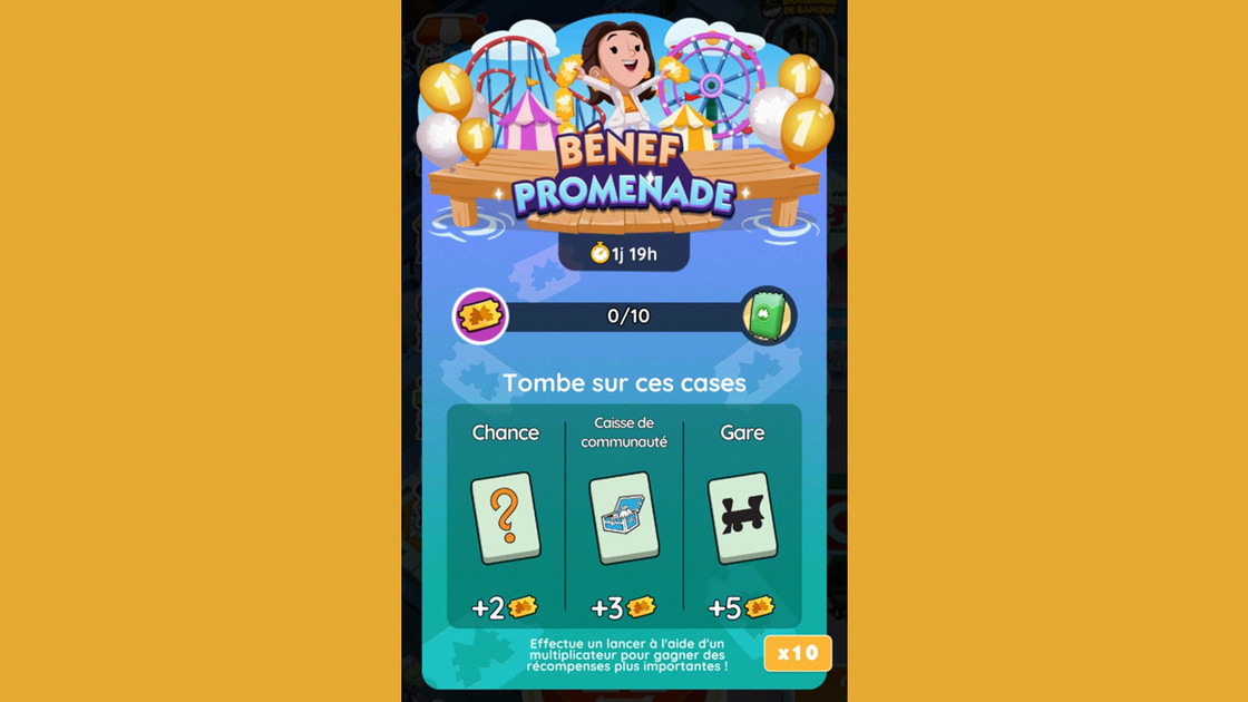 Bénef promenade Monopoly GO, paliers, récompenses et durée pour l'événement de juin 2024