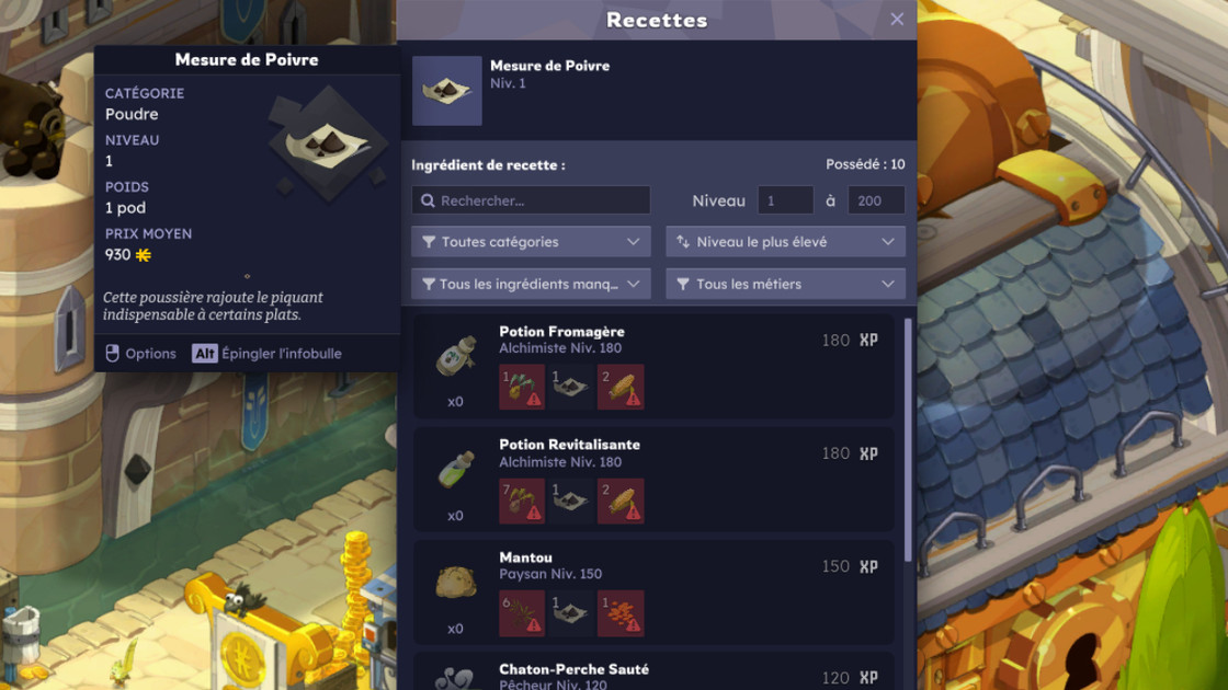 Mesure de poivre dans Dofus : comment récupérer cette ressource ?