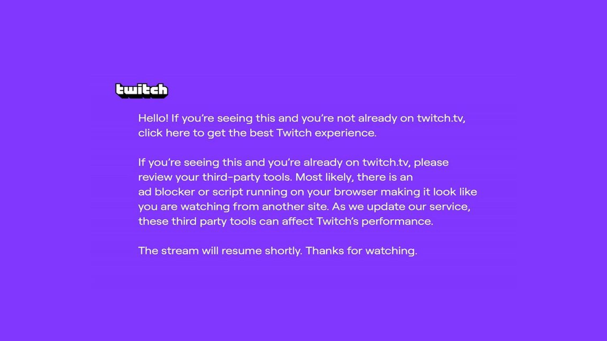 Comment enlever le message adblock de Twitch ?