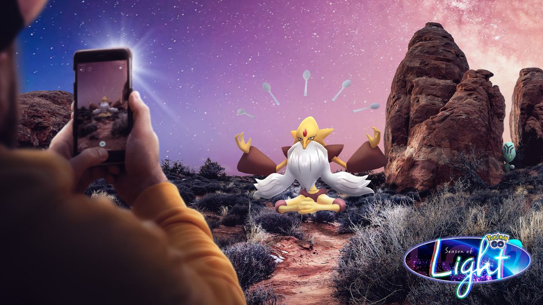 Fantasmagorie Psy 2022 sur Pokémon Go, avec Méga-Alakazam et Lewsor shiny