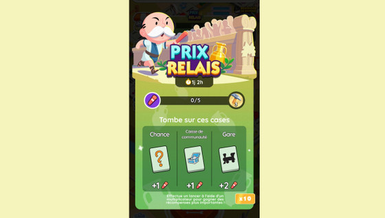 Prix relais Monopoly GO, paliers, récompenses et durée pour l'événement de juillet 2024