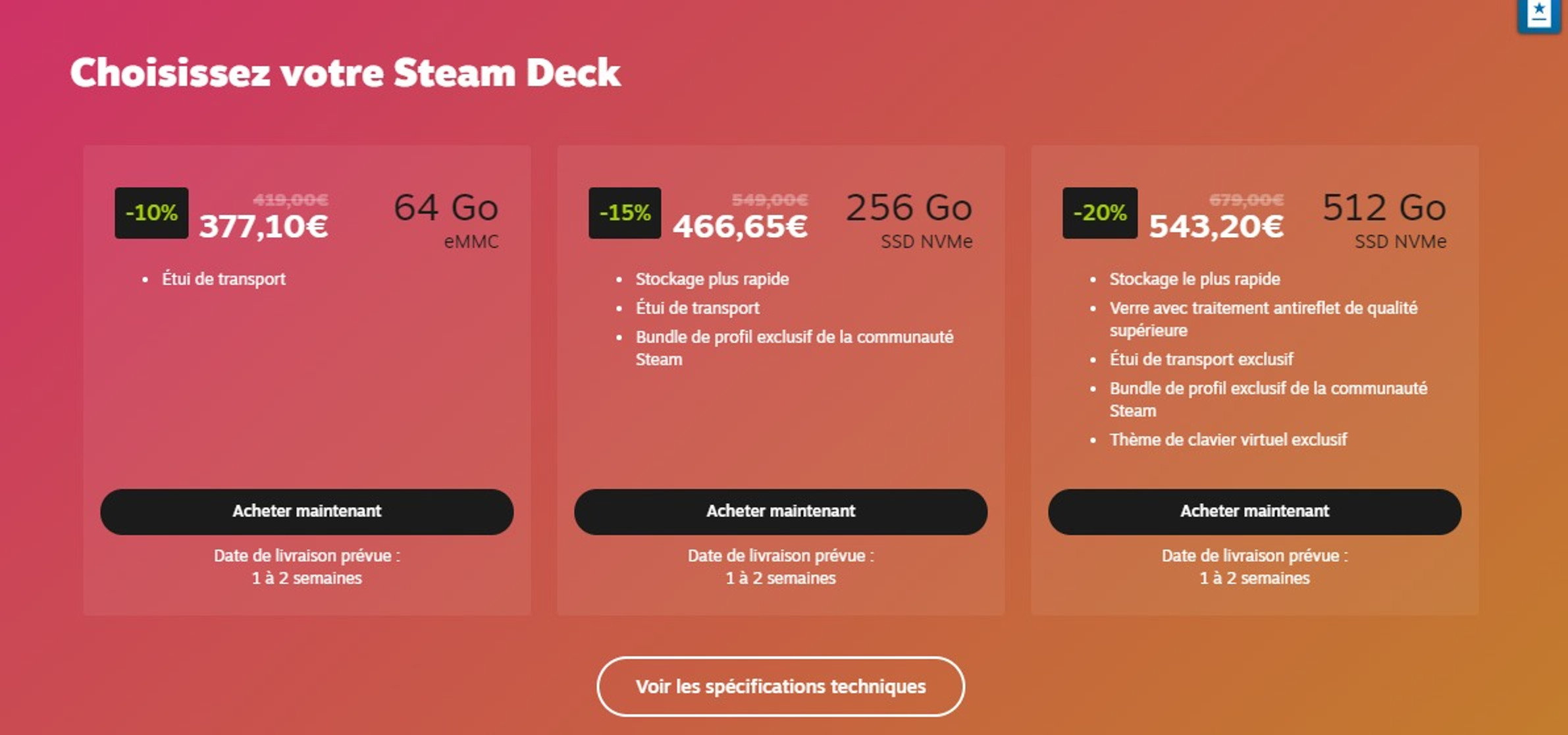 steam deck prix