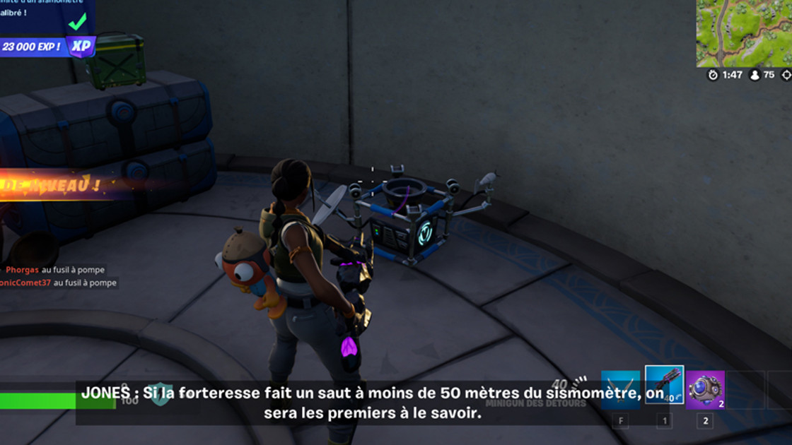 Sauter à proximité d'un sismomètre sur Fortnite, défi saison 2 chapitre 3