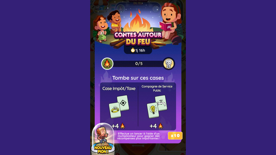 Contes autour du feu Monopoly GO, paliers, récompenses et durée pour l'événement de septembre 2024