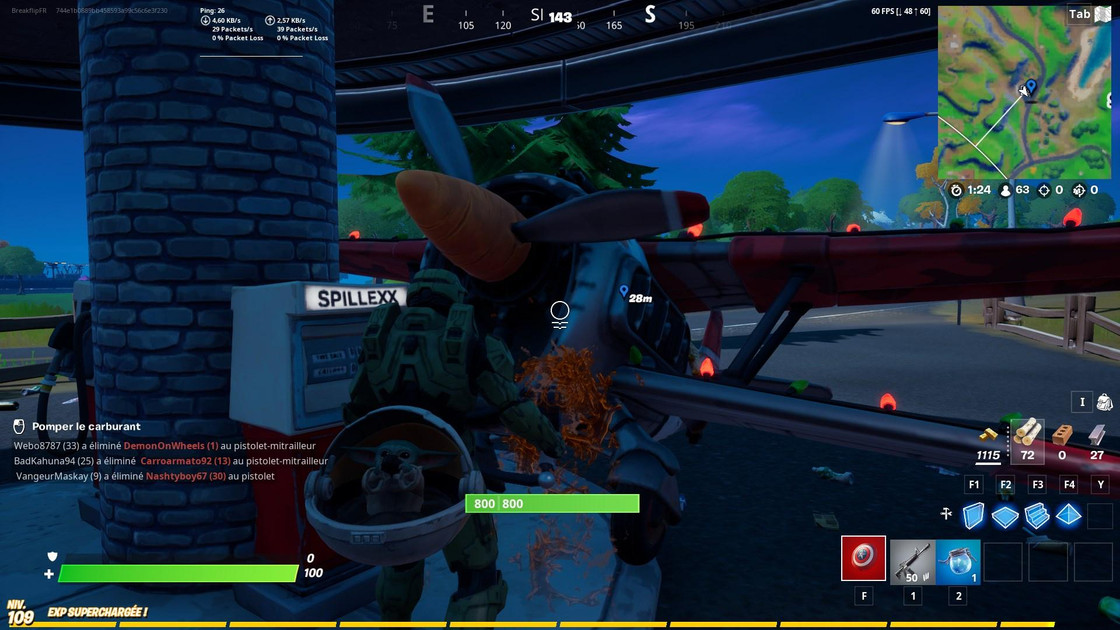 Faire le plein de son avion Fortnite, panne d'essence